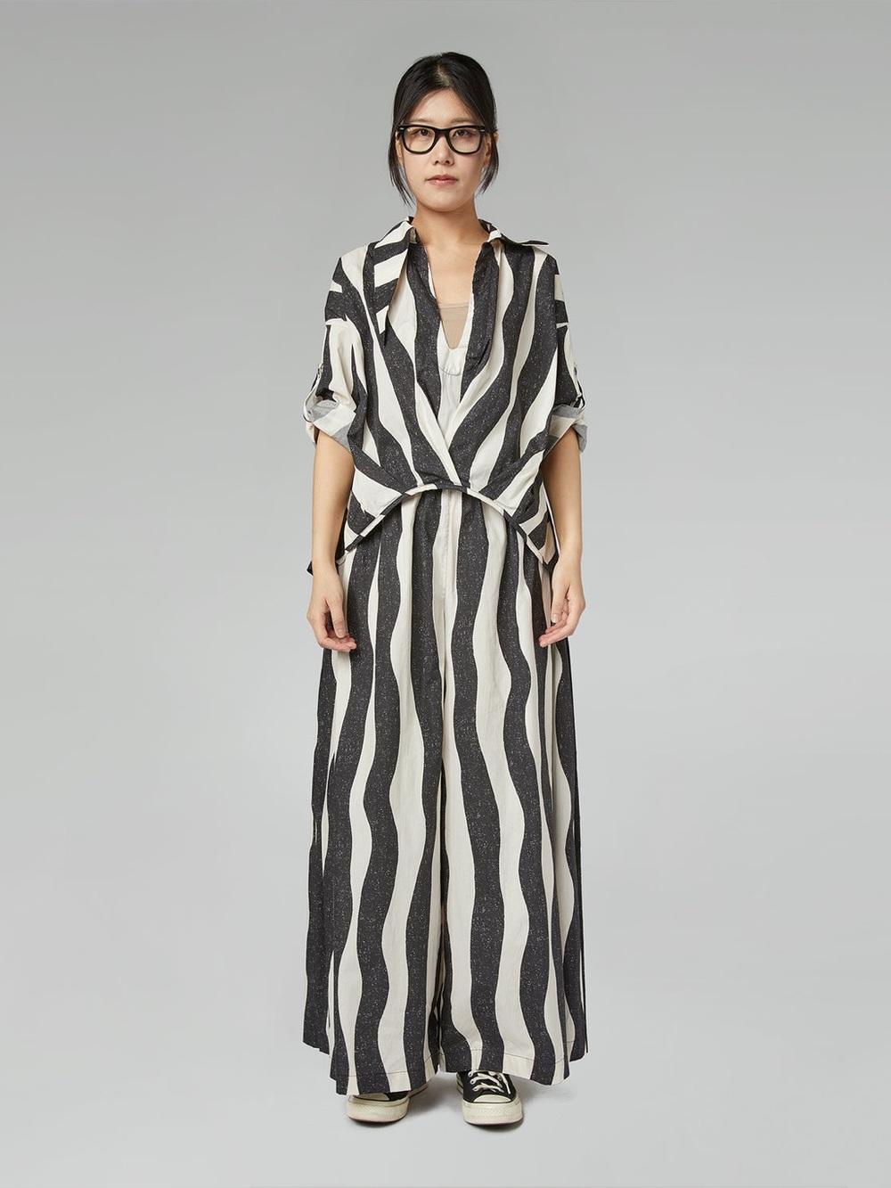 WENDY TRENDY Wave Striped Super Wide Leg Trousers Made in Italy One Size VGUC